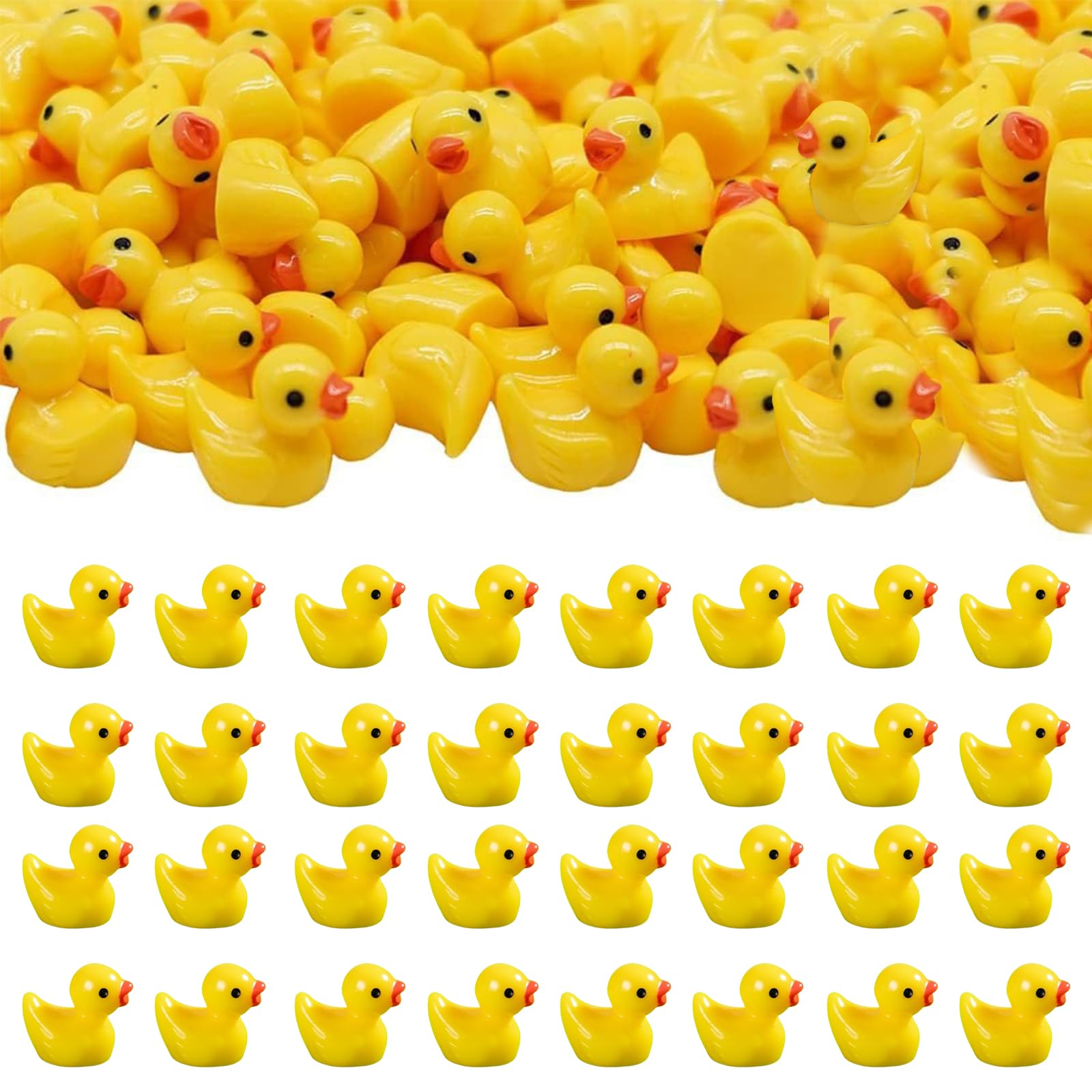 100 Pcs Mini Yellow Resin Ducks, Wsimily Bulk Tiny Duck Sculptures for Crafts, Dollhouse Decor, Garden Pot & Cake Topper, DIY Slime & Resin Charm Supplies - Cute Figurines