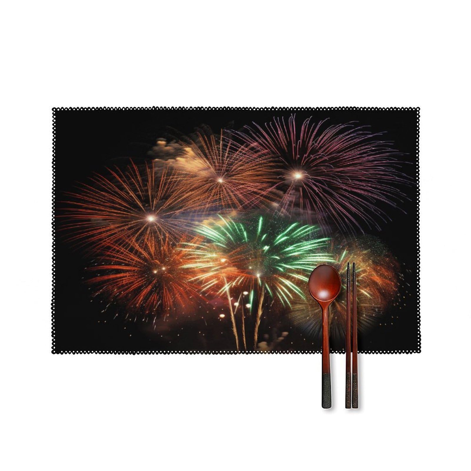 Splendid Fireworks Placemats Set of 4 Non-Slip Heat Resistant Table Mats Canvas Washable Cloth Place Mats Easy to Clean Premium Placemat for Kitchen Dining Table Decoration