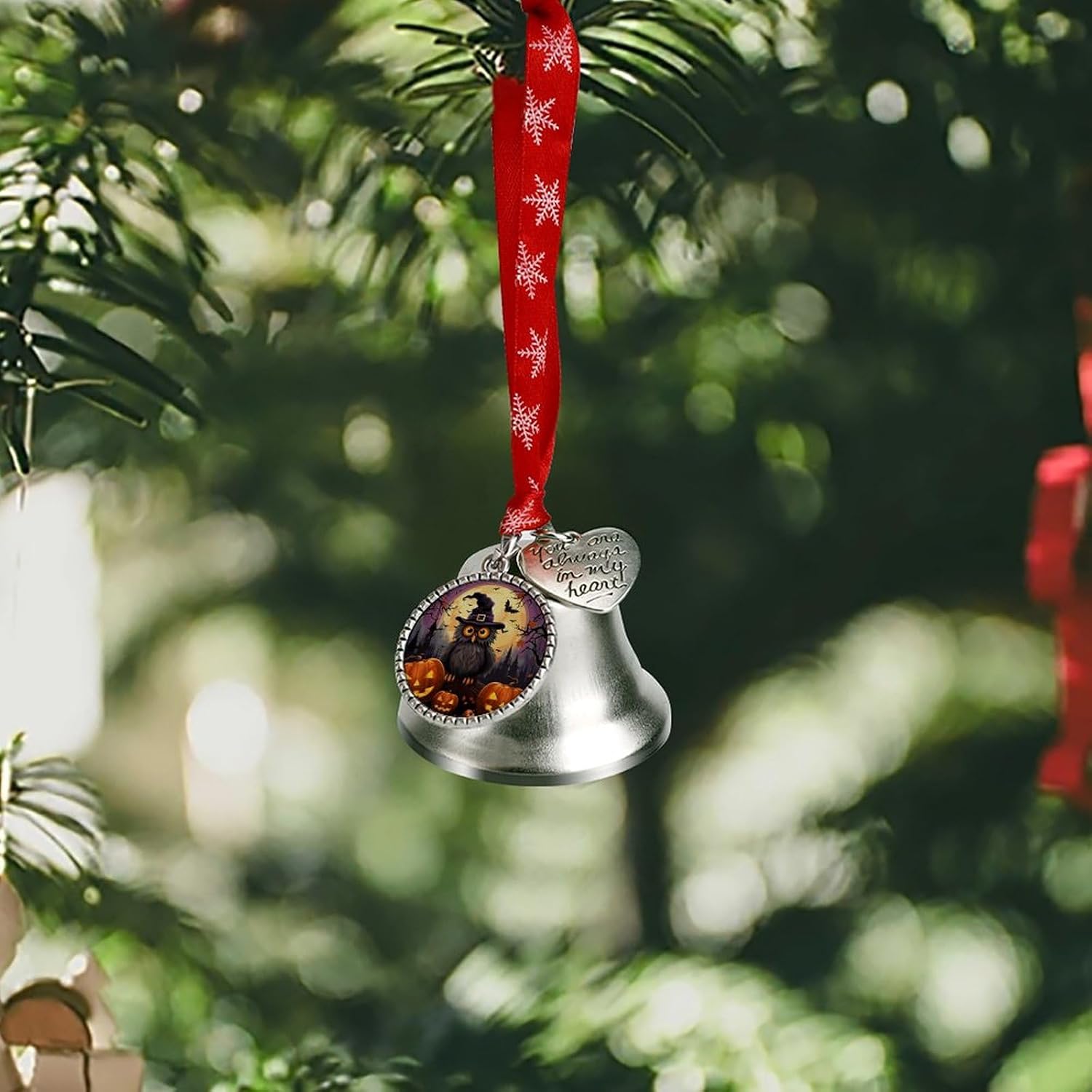 Bells Ornament Christmas Hanging Bell Halloween Owl Ghost Pumpkin Printed Silver Bells Decorations Christmas Snowman Ornaments for Christmas Tree Home Decorations