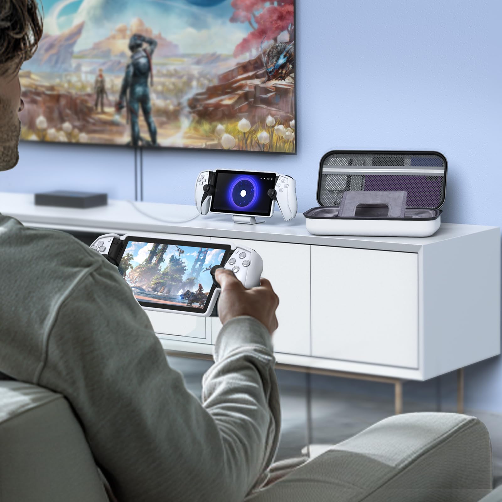 Bundle di accessori per PlayStation Portal, custodia portatile per PS Portal, dock di ricarica magnetico per portale PS5, custodia protettiva, 2 protezioni per schermo HD, cuffie cablate, 4