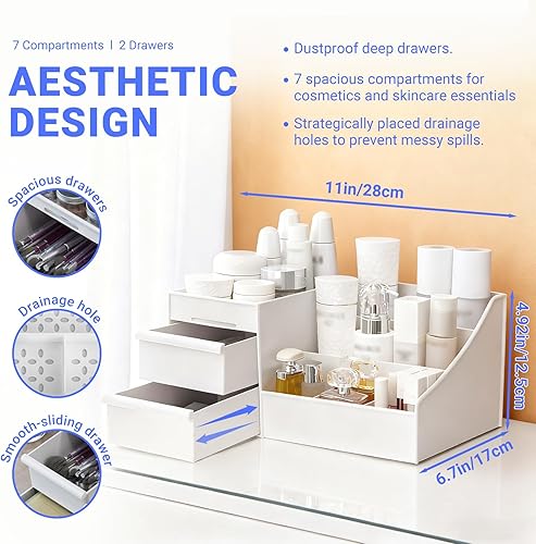 Miniatura 5 de Organizador de maquillaje con cajones, organizador de cosméticos para tocador de baño, organizador de maquillaje de gran capacidad para cuidado de