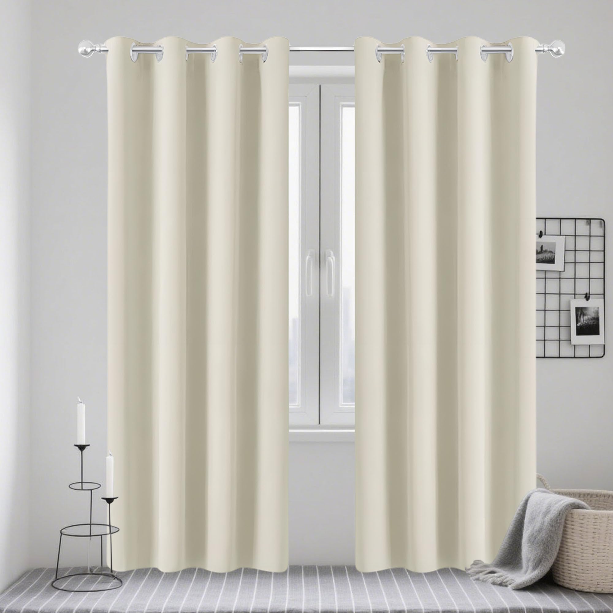 Rideau occultant 100% bloquer lumière blanc cassé à oeillets pour salon