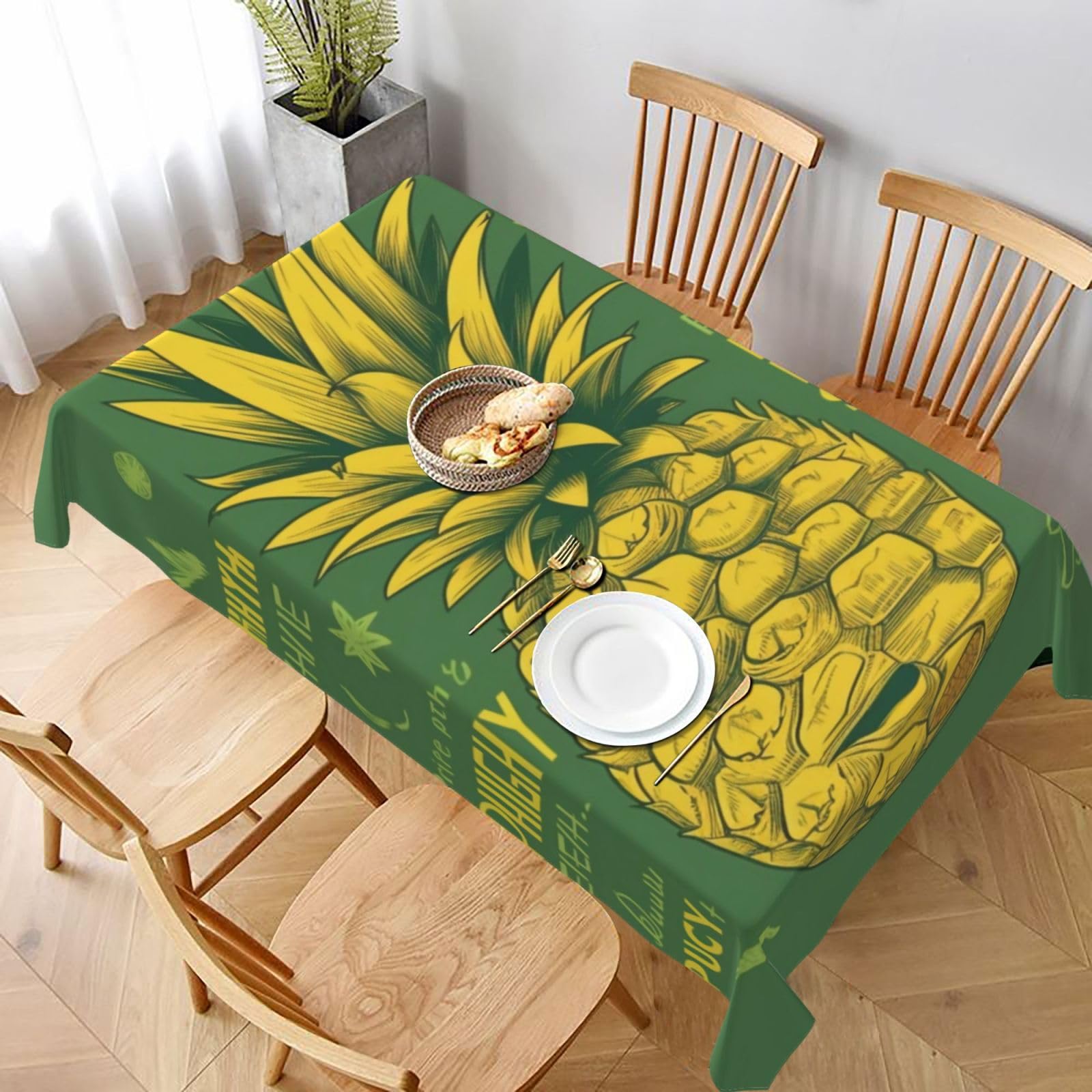 WPKJU Psych Pineapple Quote Printed Tablecloth 60x90 in Water Resistant Table Cover Washable Rectangle Table Cloth for Dining Tables