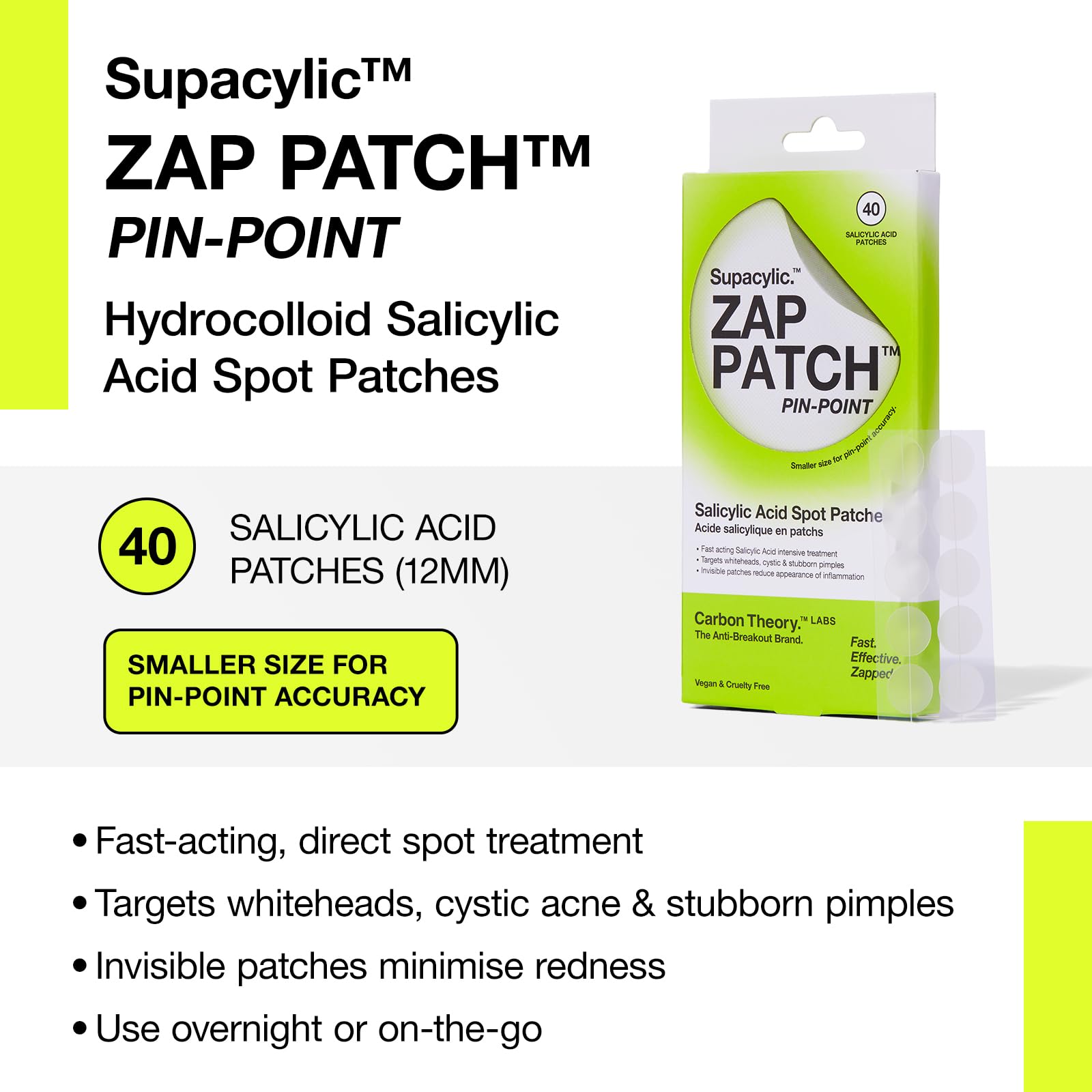 Carbot Theory Hydrocolloid Spot Patches (40 Patches, Salicylic Pin Point), Zap Patch - Pin Point (40x), 20 count (Pack of 1) - Image 2