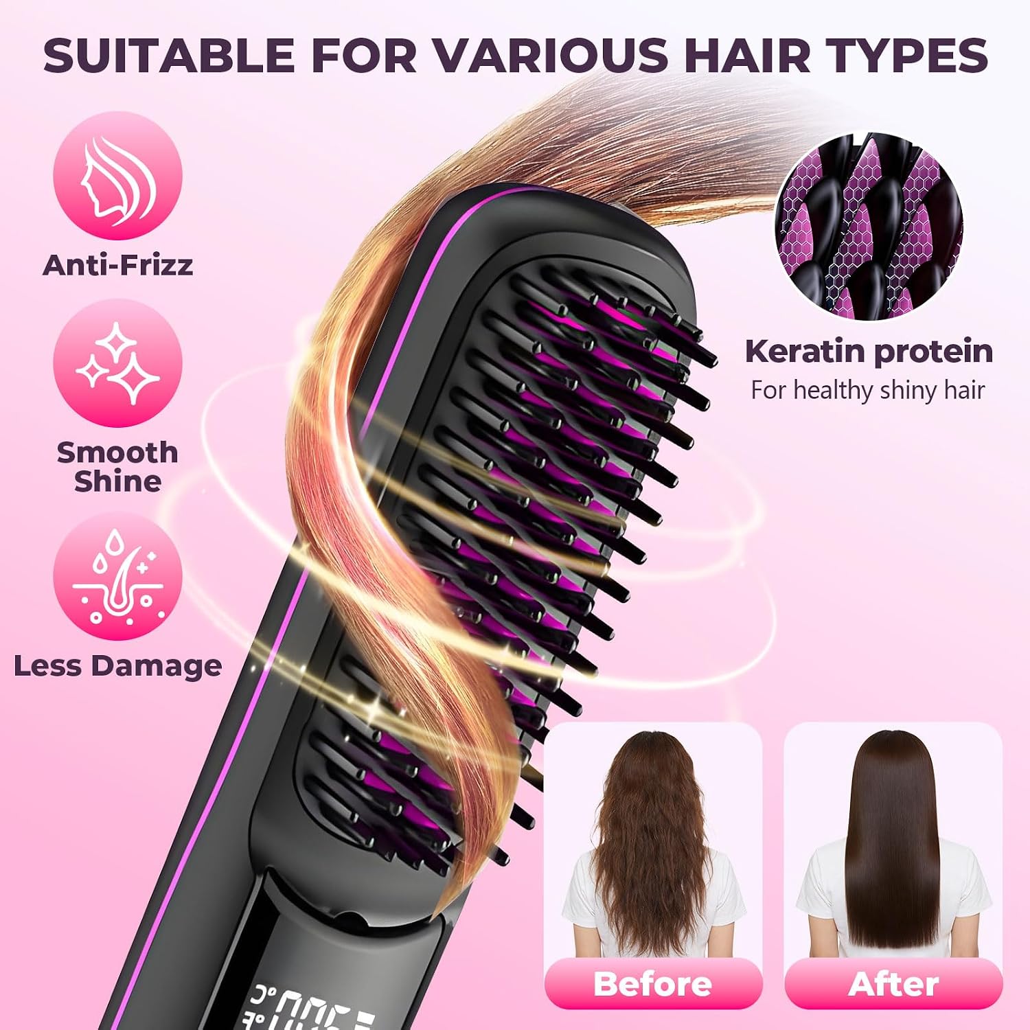 Mini Straightener & Curler, Cordless 2-in-1 Travel Hair Brush with Fast 20s Heat, 3 Temp Settings, USB-C, Lightweight for Everyone