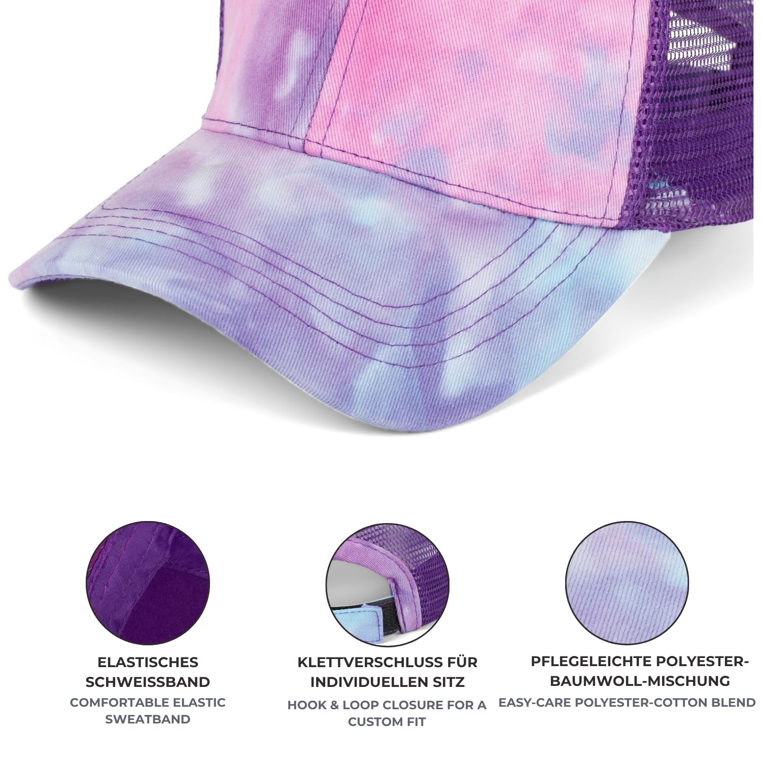 styleBREAKER Damen Ponytail Baseball Cap im Batik Look mit Mesh Einsatz | Verstellbare Basecap mit Klettverschluss | Einheitsgröße für Erwachsene und Teenager