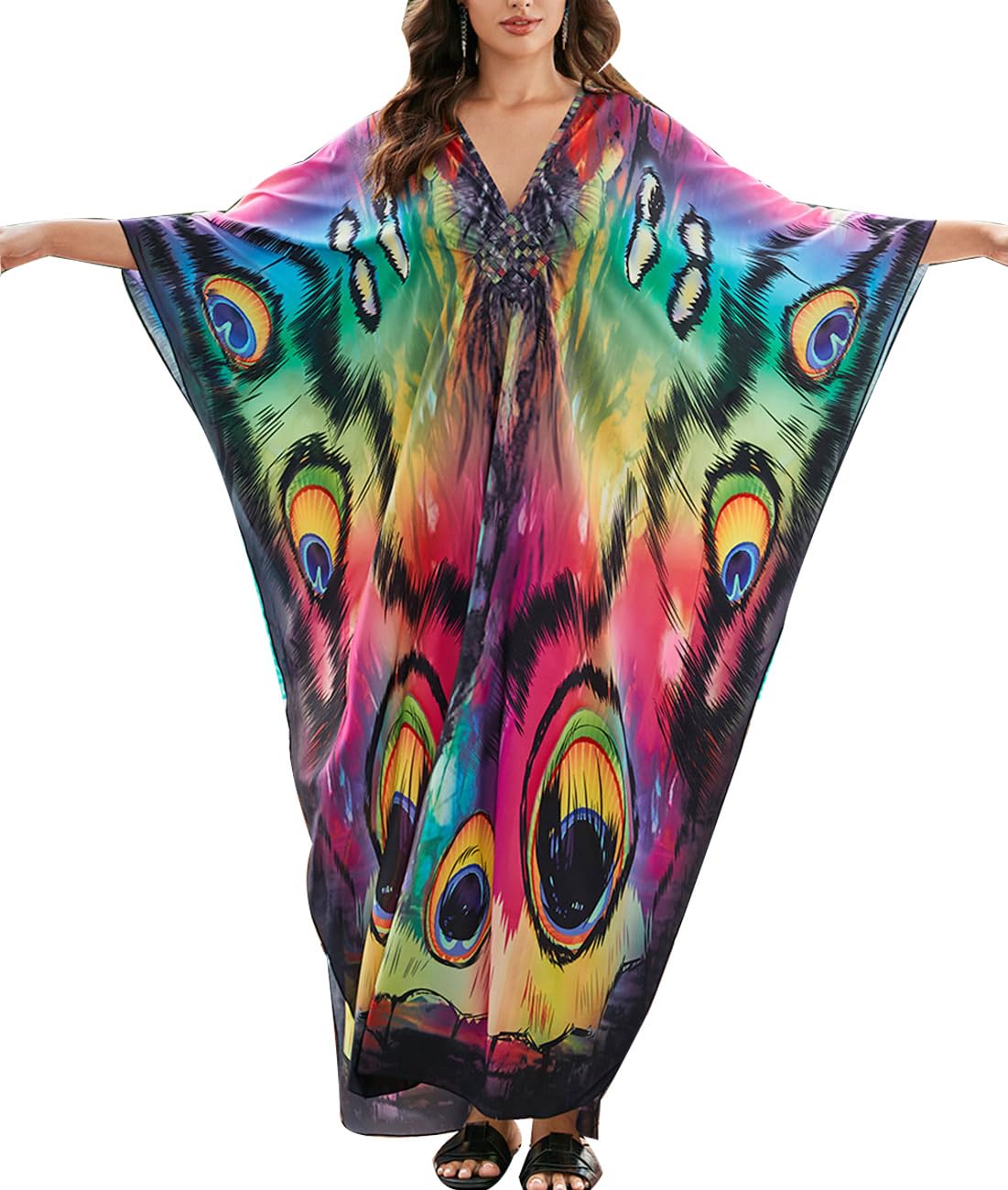 ZaisuiFun Mujer Kaftan Playa Larga Boho Vestido de Playa Verano Cuello en V Bikini Cover Up Floral Talla Grande Vestido de Vacaciones