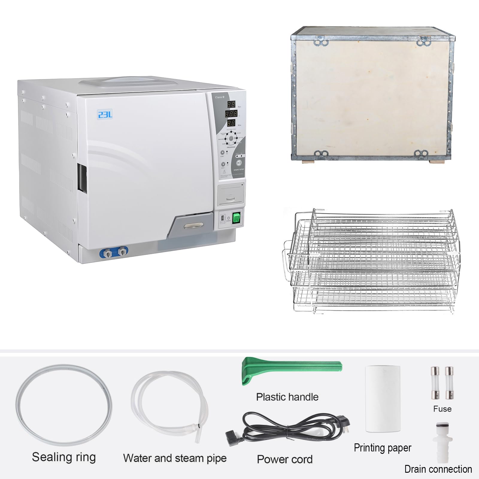 Klasse B 18L/23L Lab Pre-Vakuum Autoklav Dampfsterilisator Trocknungsfunktion mit eingebautem Drucker (23L)