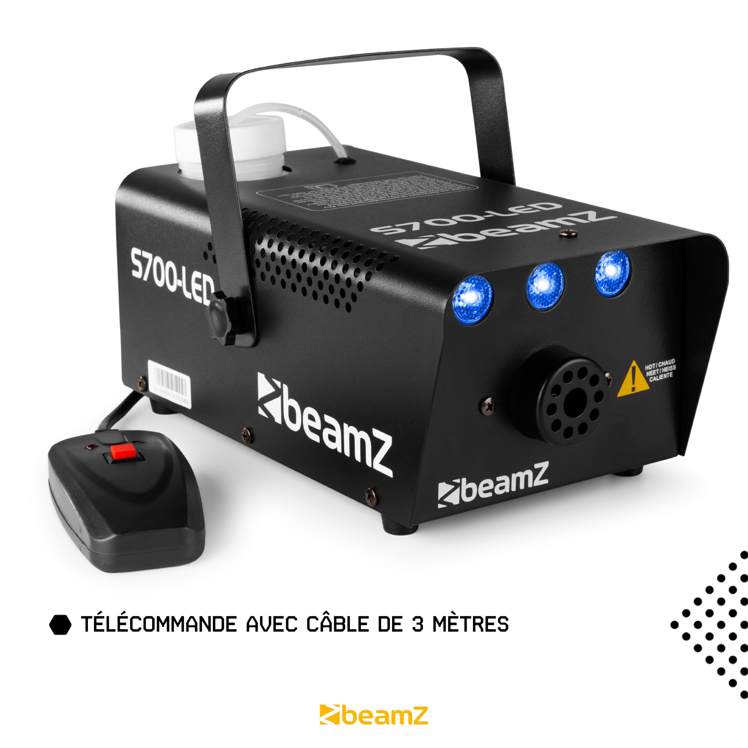 Beamz S700-LED Machine à Fumée avec LED Effet Glace, 700 Watts, 3x LED Bleu, 75m3 de Fumée par Minute, Réservoir de 250ml, Télécommande Filaire, Idéal pour Soirée, Animation et Mariage