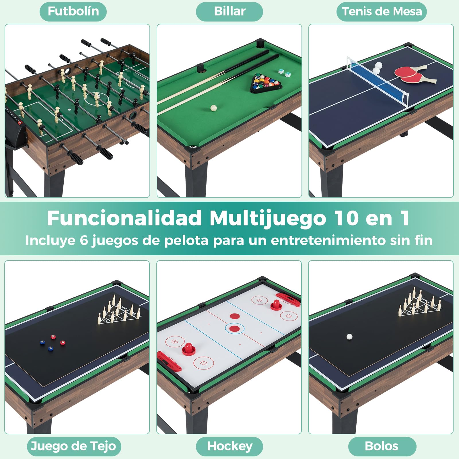 COSTWAY 10 en 1 Mesa de Multijuegos, Futbolín, Hockey de Aire, Billar, Ping Pong