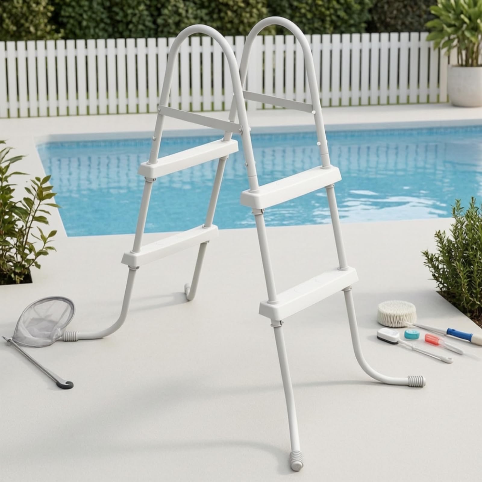 Échelle Piscine à Double Face Poignées Courbes Pieds Antidérapants en Acier Carbone Plastique pour Stabilité Optimale Dans les Espaces Baigna s