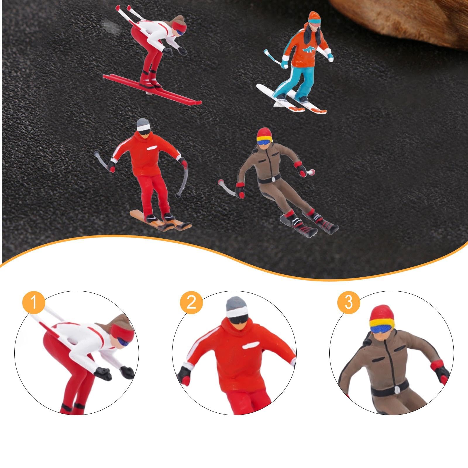 4X 1:64 Sciatore Figurina Tiny People Modello Miniatura Sciatore Modello