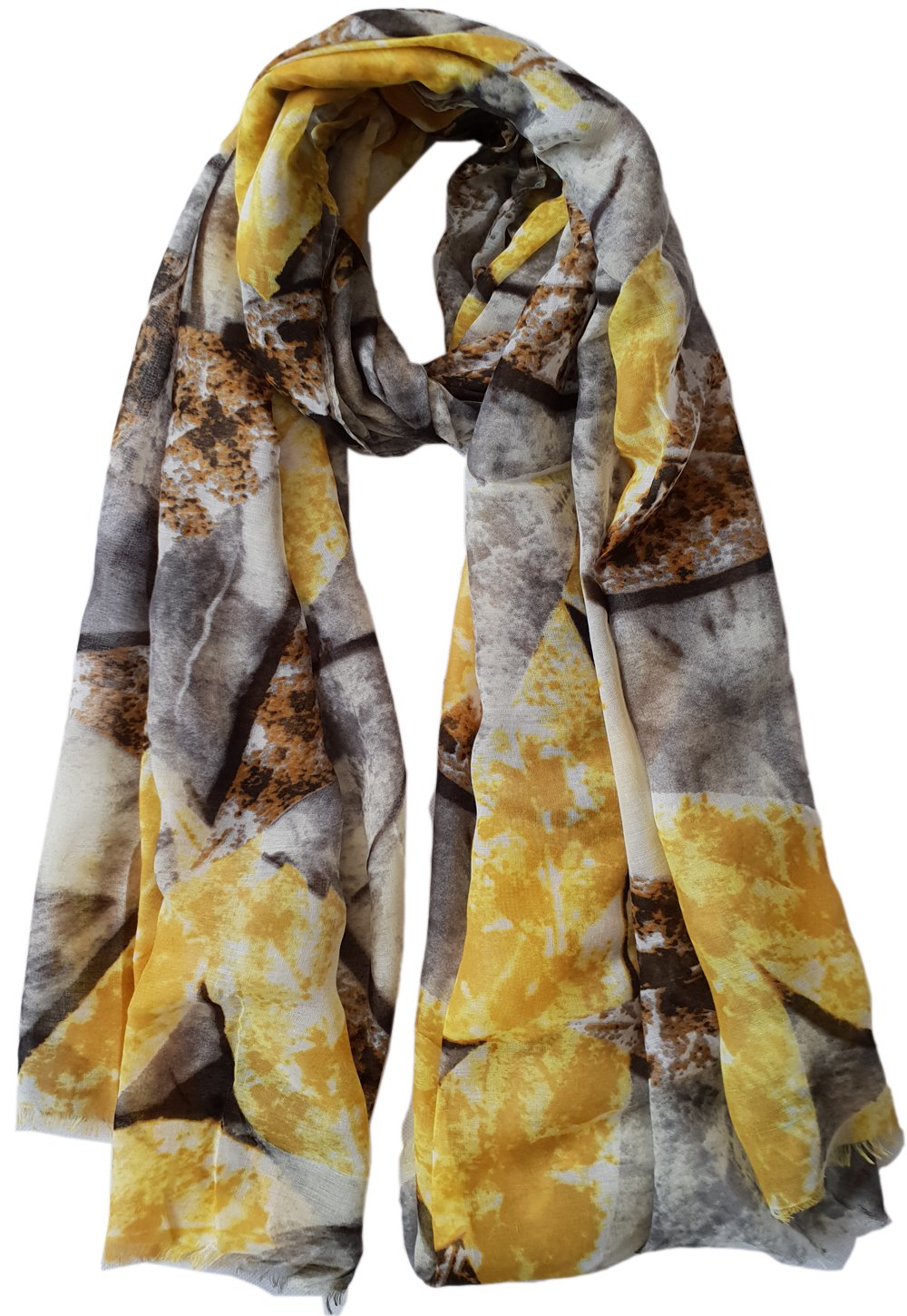 Glamlondon Women's Yellow Bright Printed Leaves Scarf (Yellow)