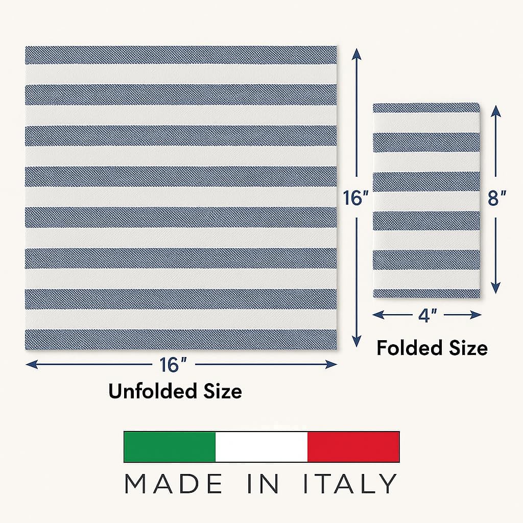 Made in Italy Linen-Feel Disposable Guest Towels - Premium Airlaid Cloth-Like Bathroom Napkins, Soft & Absorbent Luxury Hand Towels, Elegant Striped Dinner Napkins for Parties