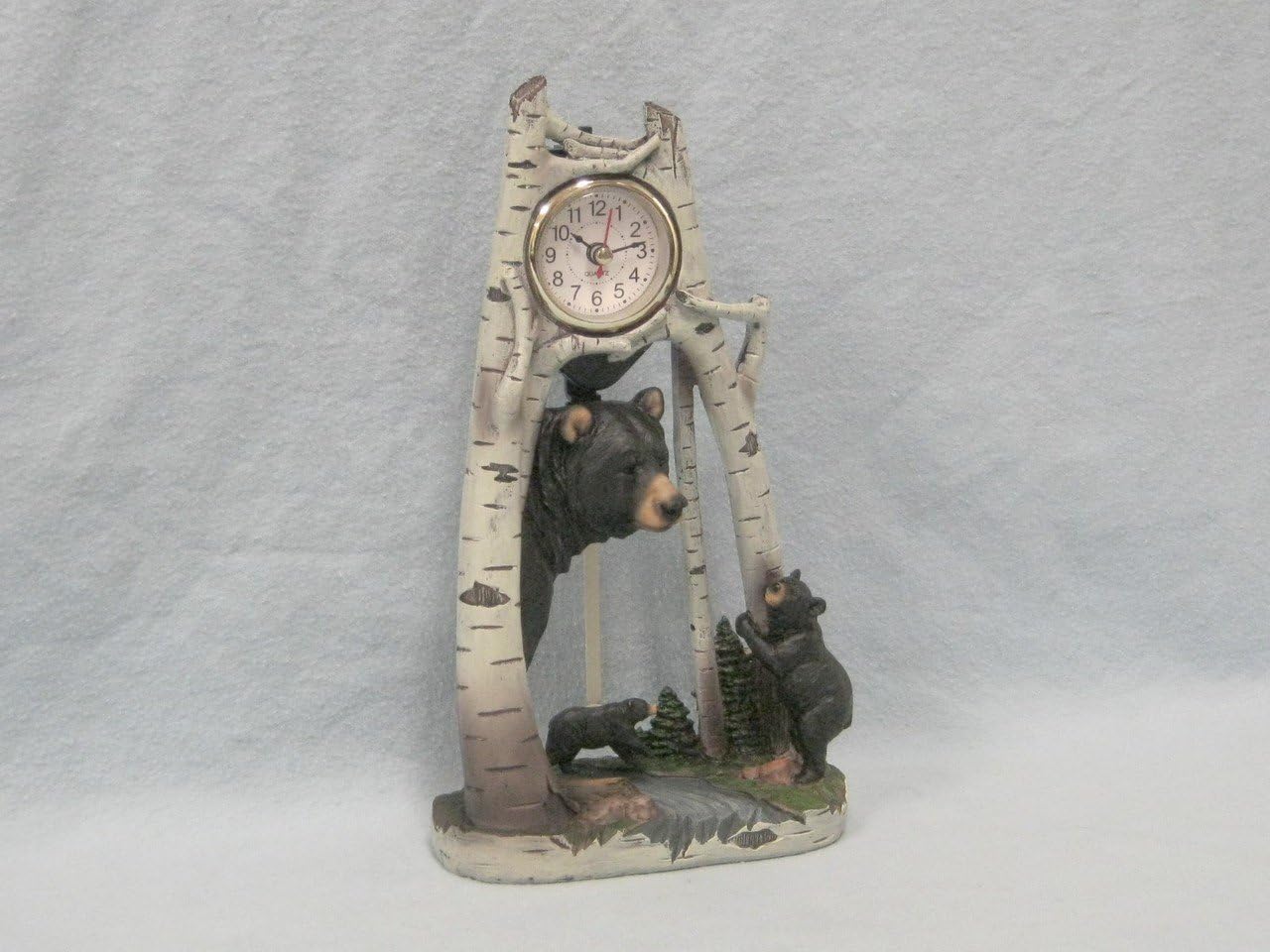 Black Grizzly Bears with Cub Sculptured Swing Clock Approx 11 1/4" High Resin