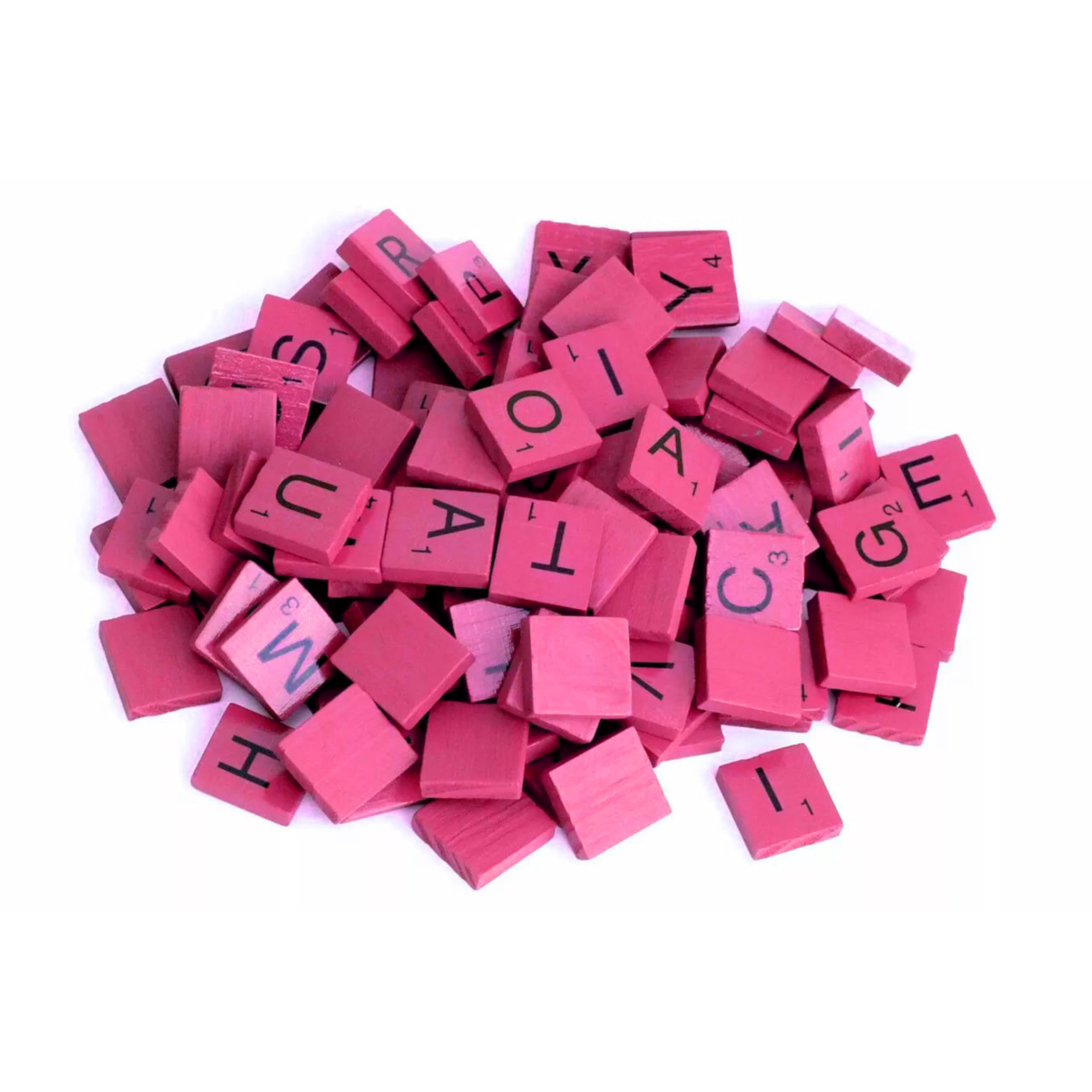Lizzy 100pcs Wood Letter Tiles | A-Z Capital Letters Recognition Block Wooden Scrabble Tiles for Crafts-DIY Wood Gift Decoration (Pink)