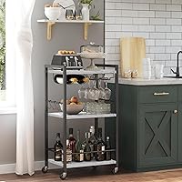 Vista 10 de TUTOTAK Carrito de Bar, Carrito de Servicio de Bar para el Hogar con Estante Espejado de 3 Niveles, Carrito de Bebidas, Estante de Cocina Móvil