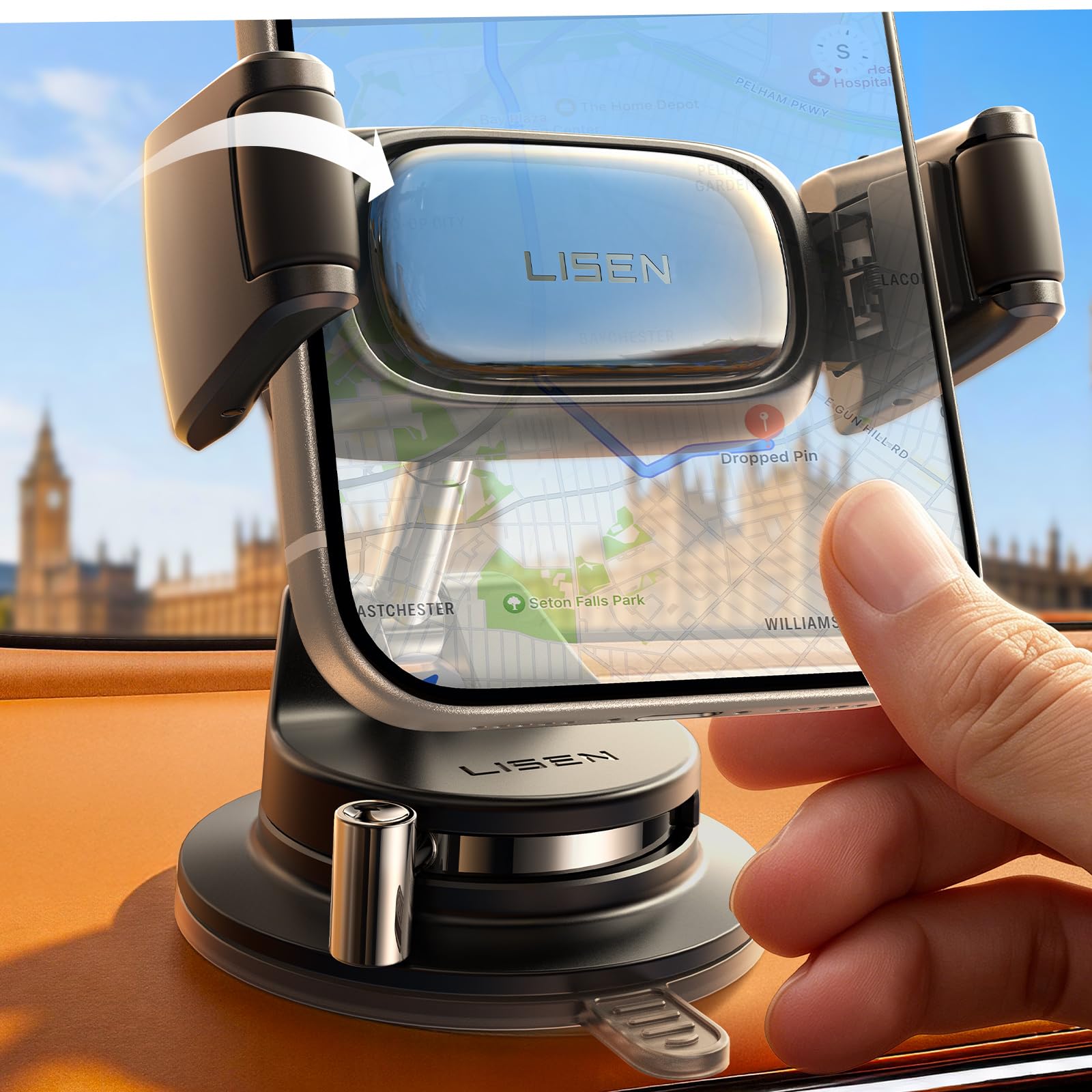 LISEN in Car Phone Holder [2026 Industry-First] Suction Phone Holder for Cars Dashboard/Windscreen Mobile Car Phone Mount for iPhone 17 16 Pro Max Samsung S26 All Gadgets Car Accessories for Men Women
