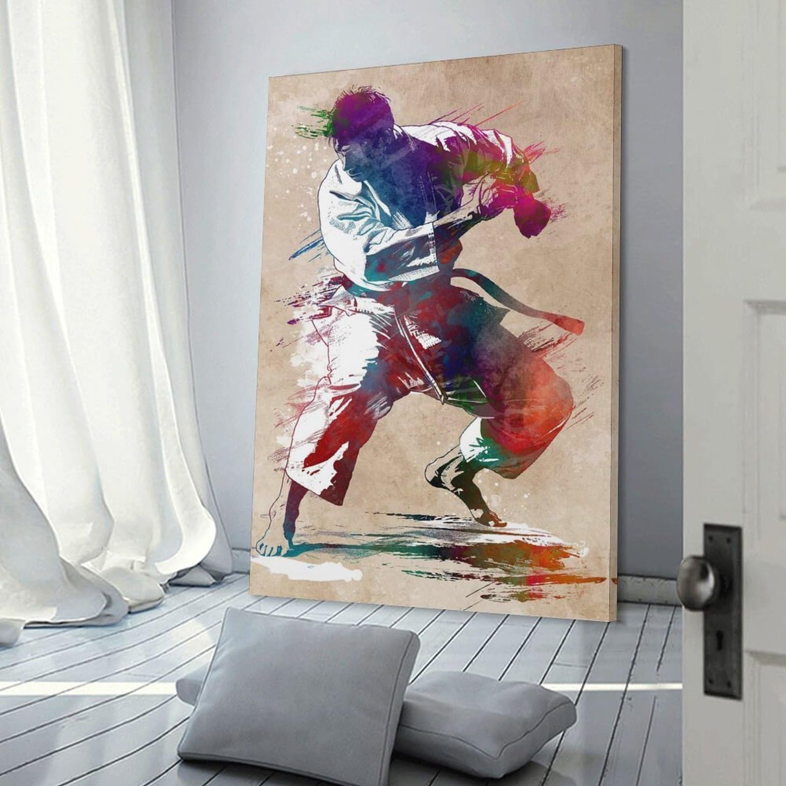 Junmoney Decorative Canvas Print Karate Watercolor Art, 24x36inch(60x90cm), for New Homes, Bedrooms Or Workspaces, A Wall Art Gift for Fresh Interiors