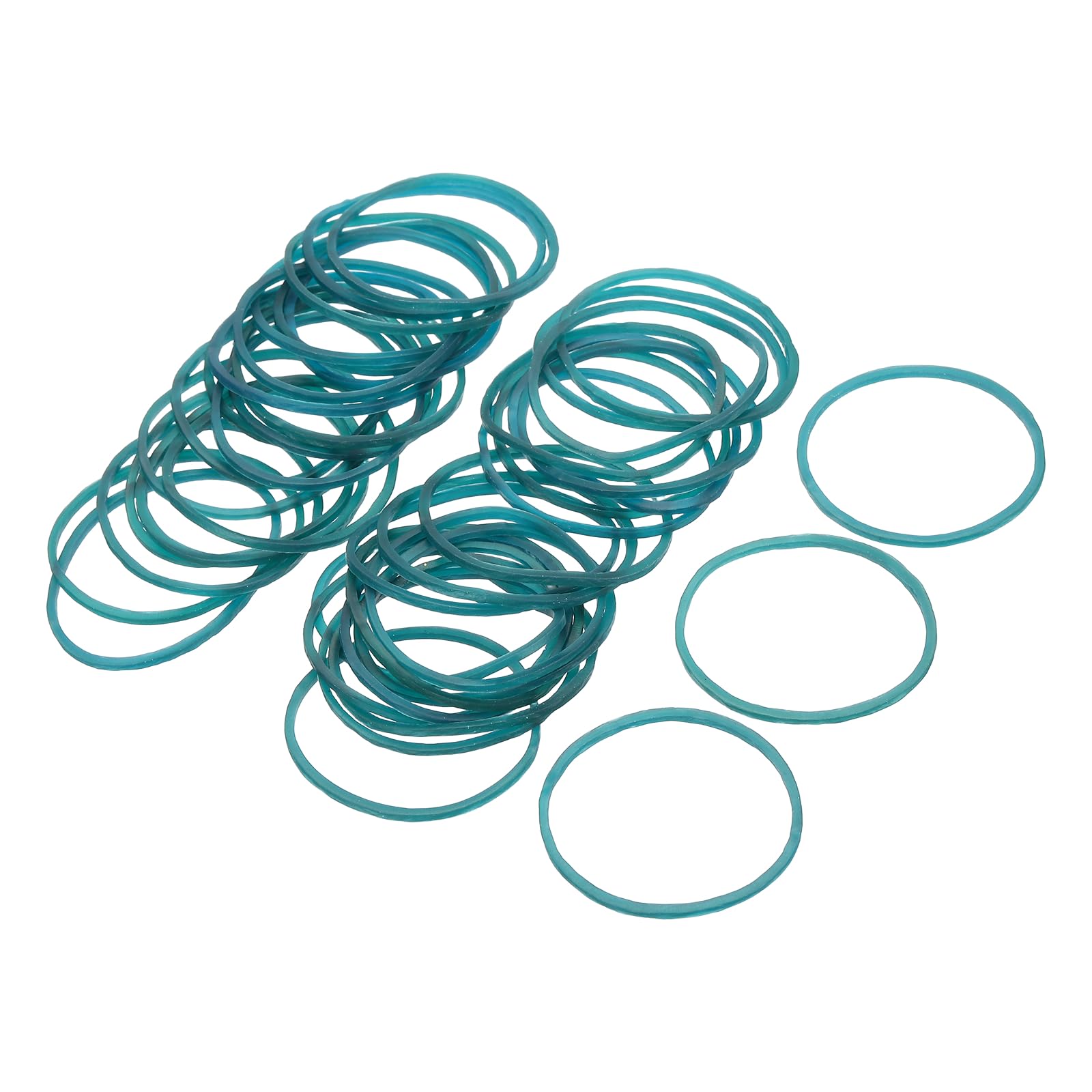 sourcing map 100 Pack Rubber Band Stretchable Rubber Elastic Band Transparent Blue 40mm x 1.4mm Hair Rubber Bands for Home Office Hair Dressing Making-up Package