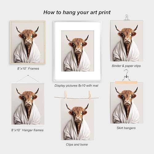 Miniatura 6 de heilkee Divertida decoración de baño de vaca de las tierras altas, arte de pared de animales para baño, imagen de ganado marrón en la bañera, estilo