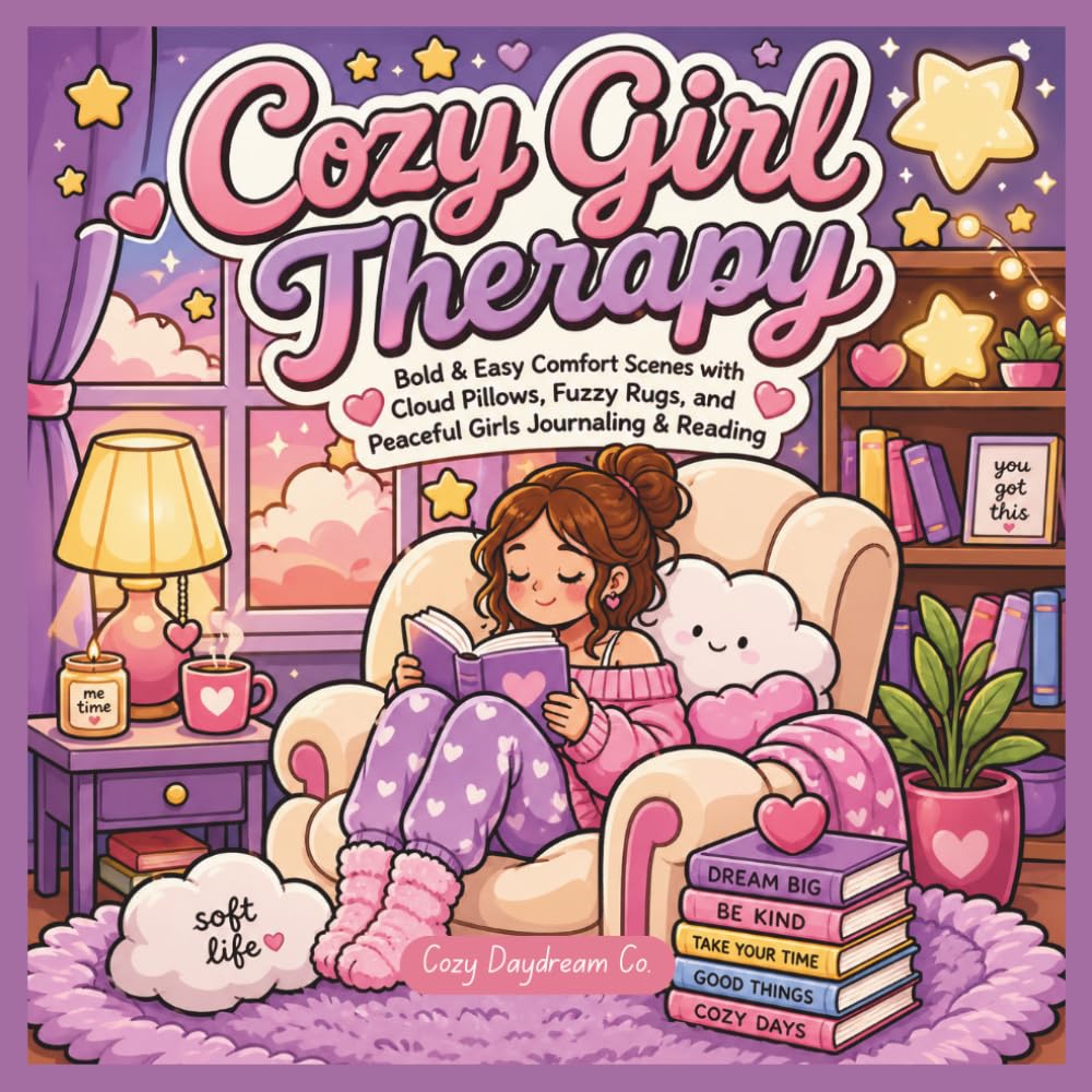 Cozy Girl Therapy: Soft Life Reading Nooks Coloring Book: Bold & Easy Comfort Scenes with Cloud Pillows, Fuzzy Rugs, and Peaceful Girls Journaling & Reading