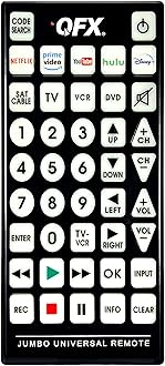QFX REM-115 8 in 1 Large Jumbo Universal Remote Control for RCA, Sony, Philips, Samsung, GE, Zenith, Panasonic, Sharp, Toshiba, Daewoo, Hitachi, Sanyo, LG, JVC, Mitsubishi, Emerson, Magnavox