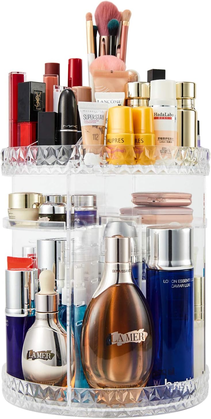 Makeup Organizer, 360 Rotating Makeup Organizer, 7 Adjustable Layers Large Capacity Cosmetics Organizer, Multi Function AcrylicTransparent Make up Organizer, for Bedroom and Dressing Table Organizer
