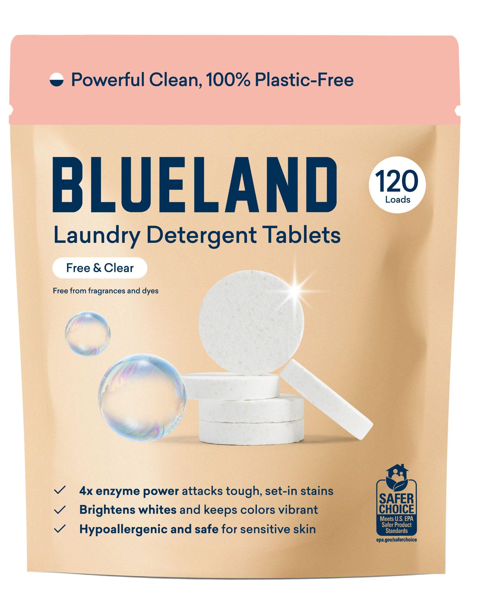 Laundry Detergent Tablets, 120 Count, Plastic-Free Eco-Friendly Pods, Sheets, Liquid Alternative - Fragrance Free and Clear, Natural, Gentle