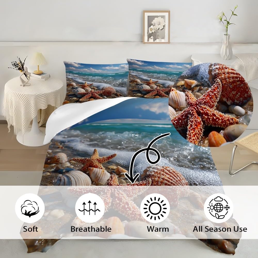 Komplet pościeli 3D, 200 x 200 cm, z mikrofibry, romantyczny motyw plażowy, poszewka na kołdrę z zamkiem błyskawicznym, miękka, hipoalergiczna, niebieska, zestaw pościeli dla dzieci, nastolatków
