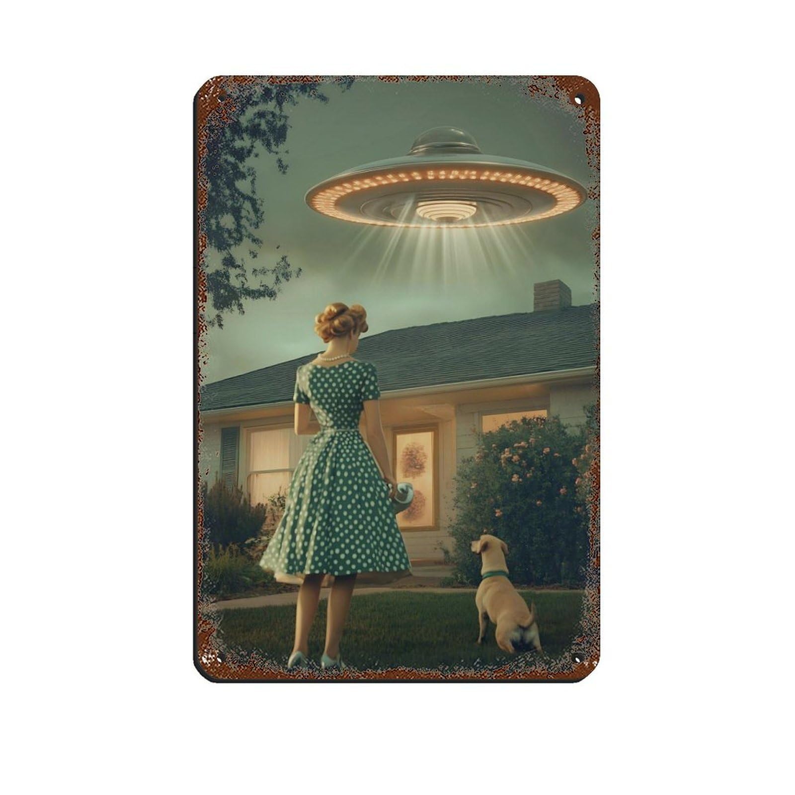 Retro Style Alien Spaceship Poster Tin Sign Vintage Metal Pub Club Cafe Bar Home Wall Art Decoration Poster Retro 8x12inch(20x30cm)