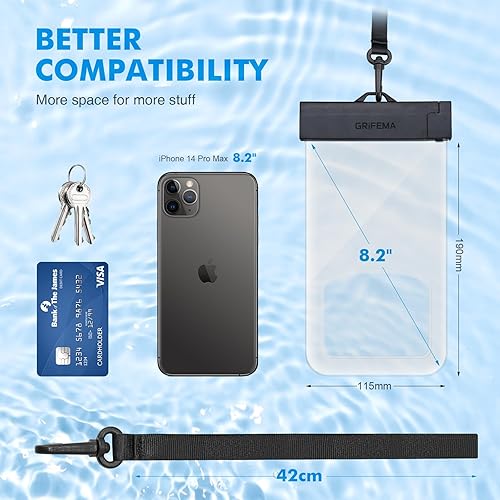 Miniatura 2 de GRIFEMA Funda impermeable para teléfono, paquete de 2 fundas impermeables para teléfono IPX8, transparente, para pantalla de natación, bolsa de