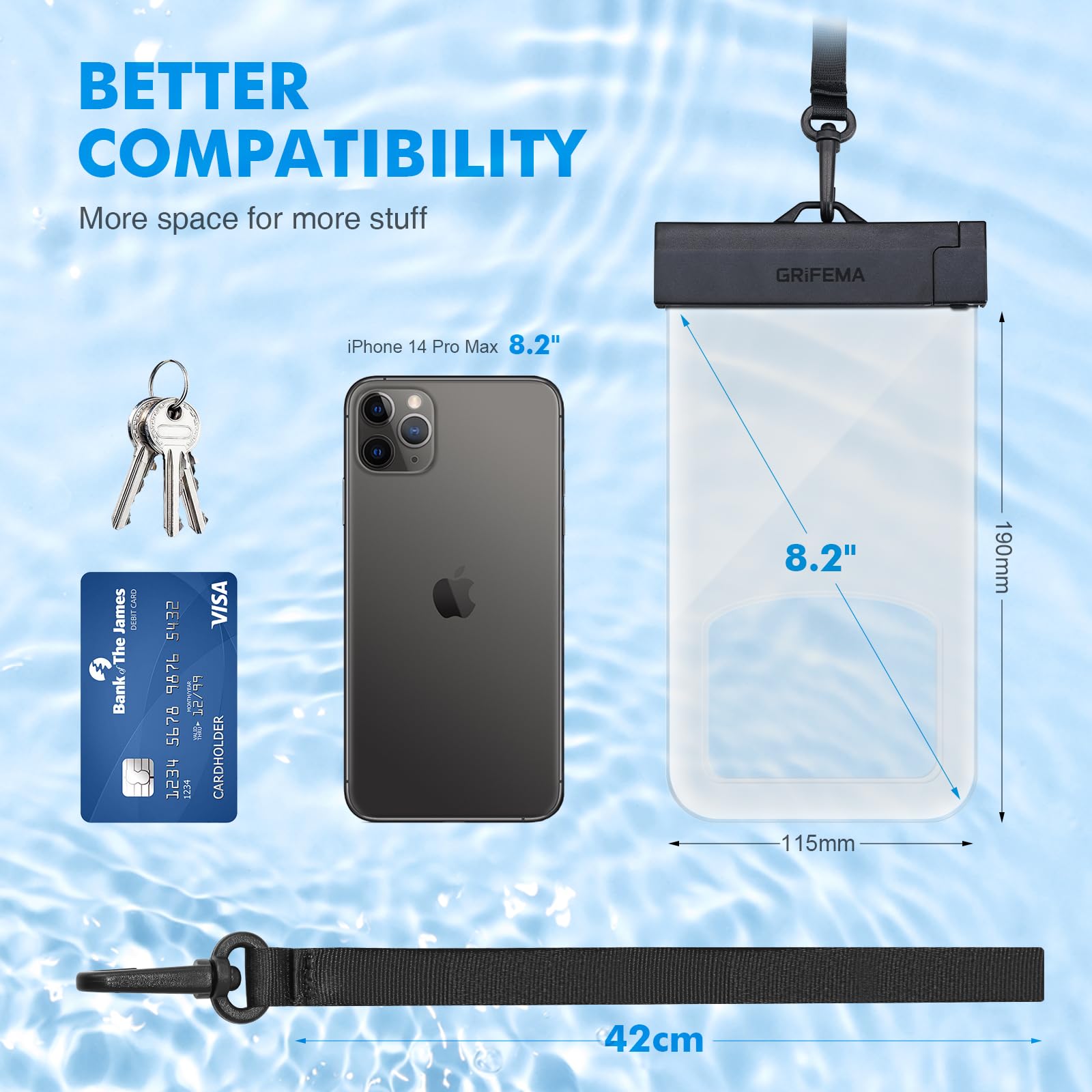 GRIFEMA Wodoodporne etui na telefon 2-pak Ipx8 wodoodporne etui na telefon przezroczyste na ekran pływacki wodoodporna torba na telefon do iPhone'a 15 14, Samsung, Huawei i innych telefonów