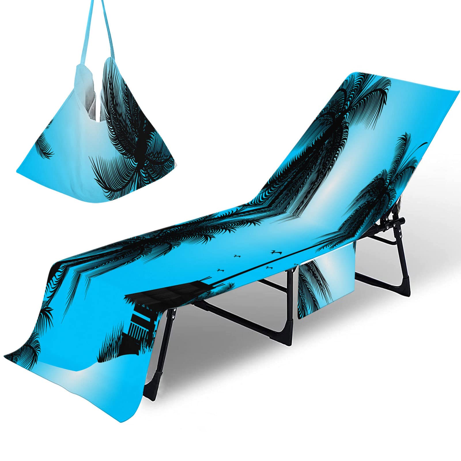 FANSU Beach Chair Cover Towel Summer Sun Lounger Towels with Pockets, 3D Graffiti Summer Sunbed Lounger Cover for Beach Garden Vacation Outdoor Indoors (75x210cm,Blue sky)