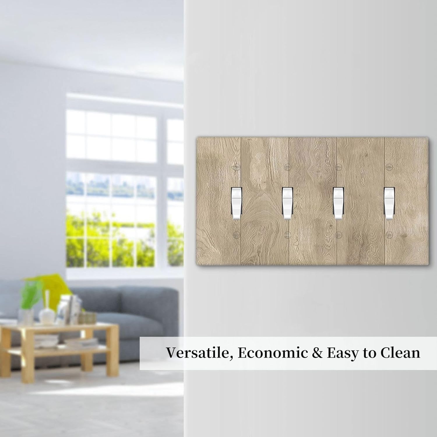 Light Switch Cover Plate Beige Wood Grain 4 Gang Quad Toggle Wall Plate Electrical Outlet Cover Decorative Switch Plate Covers for Farmhouse Cabin Decor