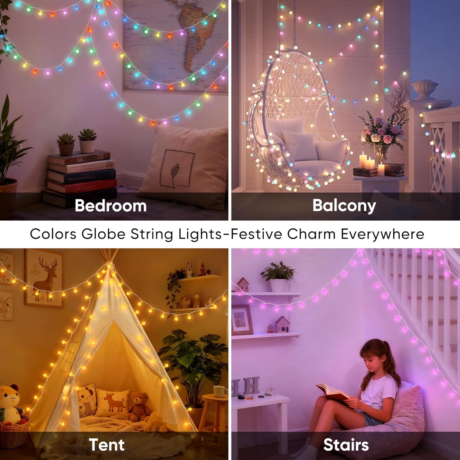 StarryEver 40 LED Lichterkette Batterie & USB, 6M 25 Farben RGBWW Globe Lichterketten Außen/Innen mit Fernbedienung Timer, Kugel Lichterkette für Weihnachten Garten Zimmer Kinderzimmer Klassenzimmer