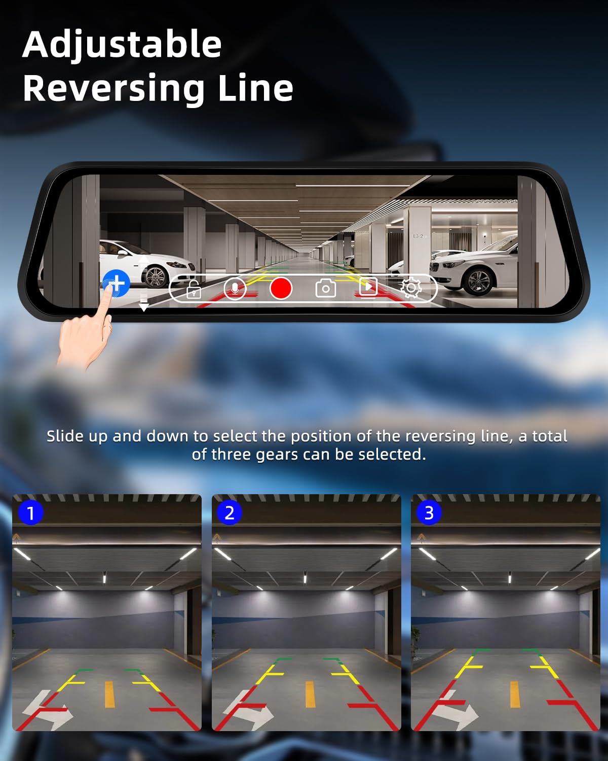 2.5K Mirror Dash CAM con 1080P Backup Camera - 9.66 Inch Touchscreen Dashcam Soporte Parking Monitoring Loop Recording G-Senors 150°Wide Angle + 64GB SD Card