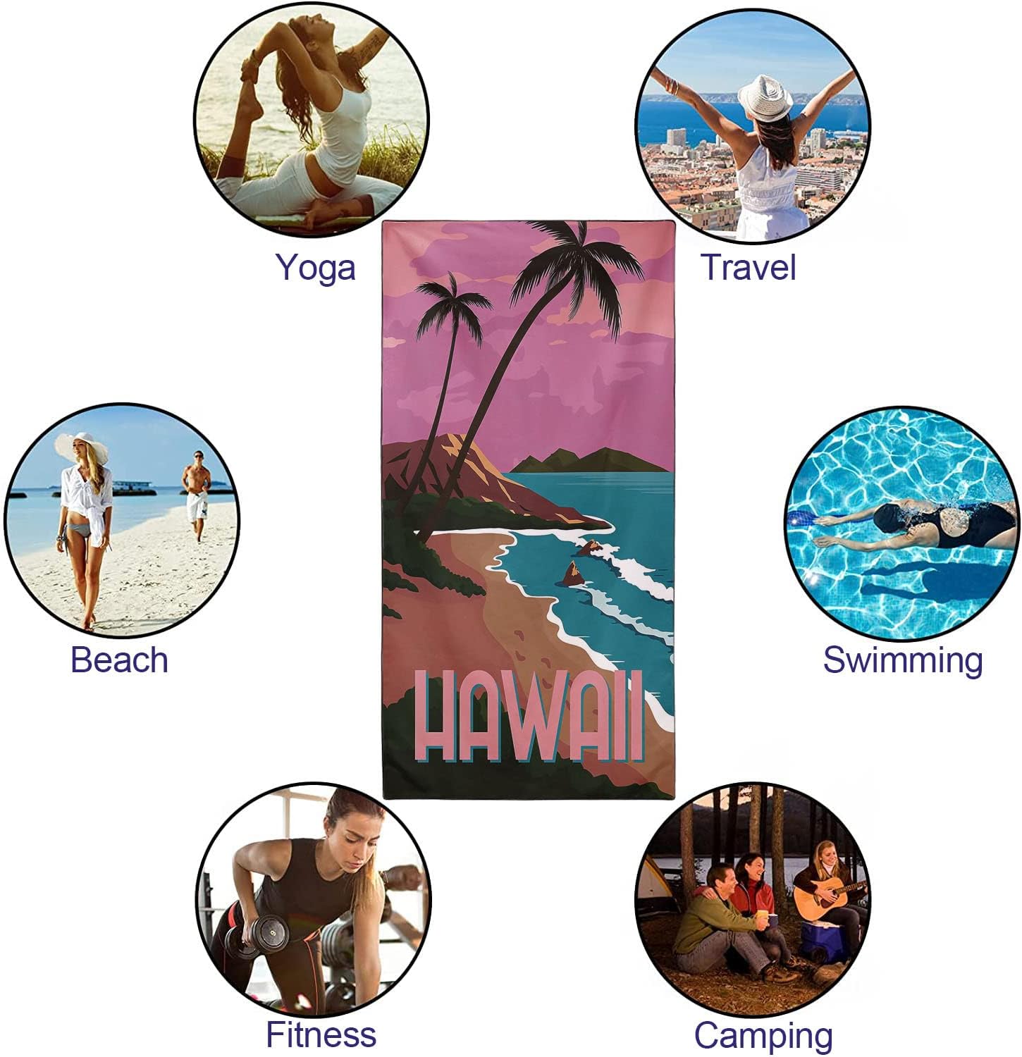 Hawaii Beach Towel Oversized 36"x72" Quick Dry Sand Free Coconut Palm Tree Beach Towels Soft Lightweight Microfiber Towels for Swim Pool Camping Travel - Image 5