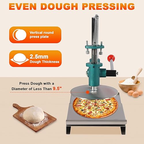Miniatura 4 de Máquina de prensa de masa de pizza, máquina de prensa manual de pastelería de 9.5 pulgadas, máquina de acero inoxidable para masa de pizza doméstica