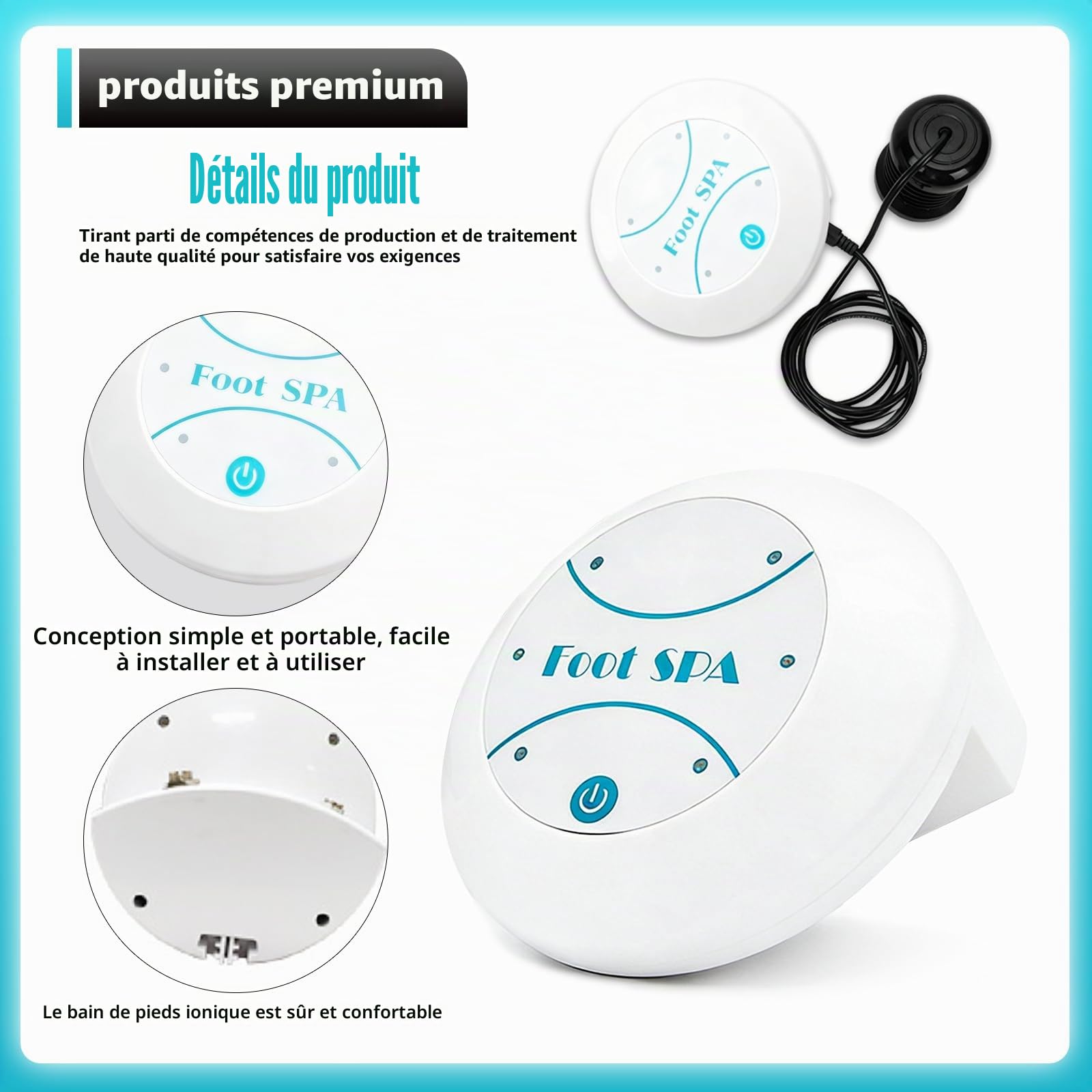 Bain de Pieds Ionique – Spa Pied Portable pour Detox, Bassine Portable à Fonction Automatique, Compact et Facile à Utiliser