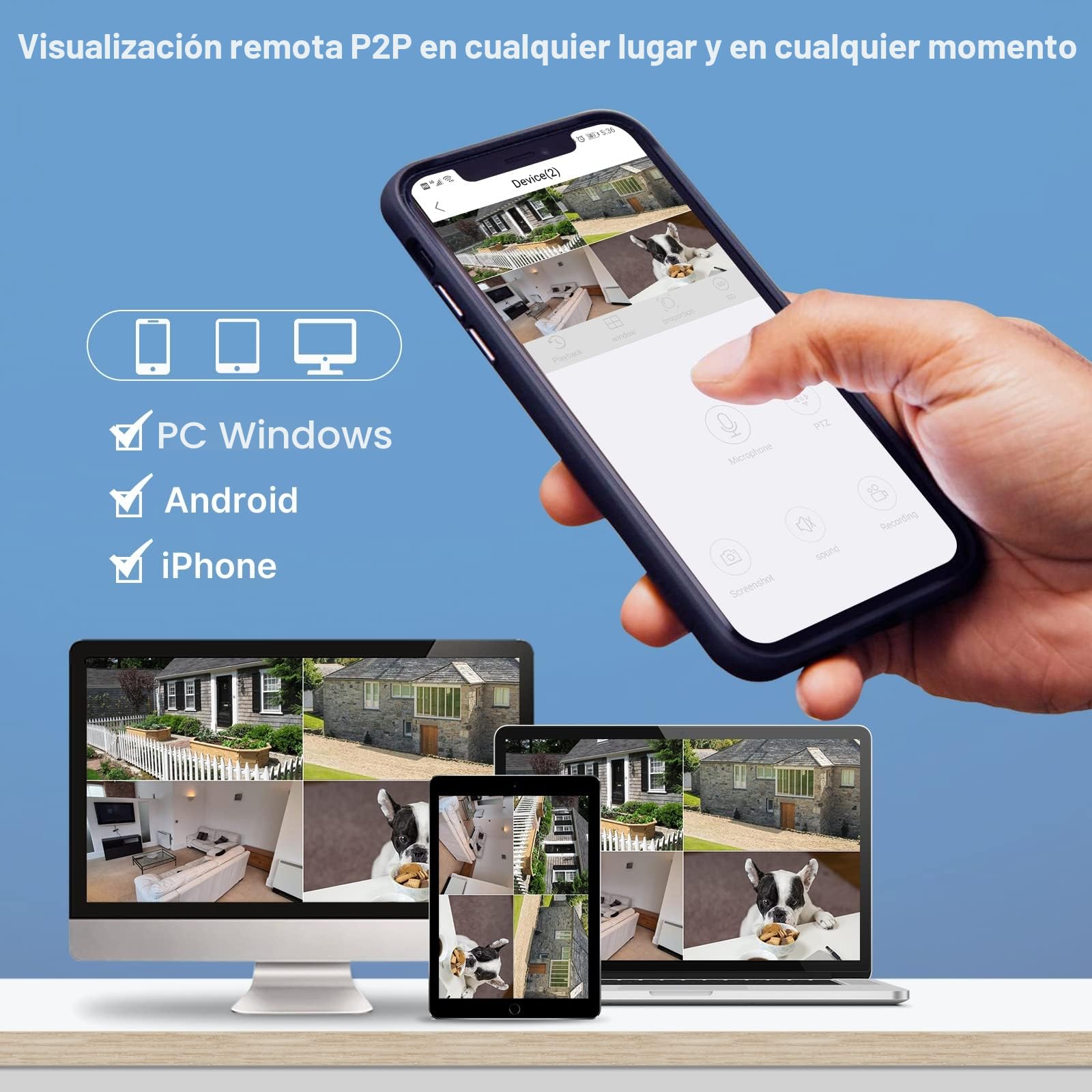 Hiseeu Kit Cámaras Vigilancia WiFi 5MP, Sistema Seguridad Inalámbrica con Monitor LCD 12'' y HDD 3TB, 4 Camaras IP Exterior, Detección Movimiento, Visión Nocturna, Audio Bidireccional