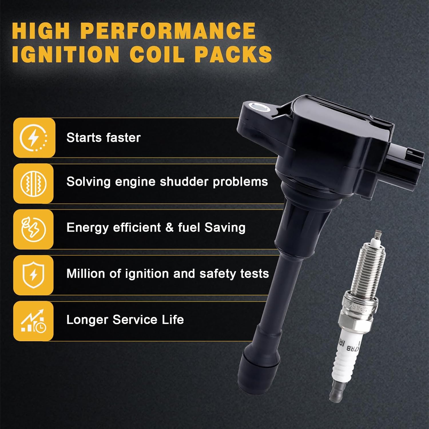 Muge Racing 4PCS UF549 Ignition Coils & 9029 Iridium Spark Plugs Kit for 2.5L 2.0L 1.8L L4 Nissan Altima, Rogue, Sentra, Versa, Cube, NV200 5.6L 5.0L V8 Infiniti FX50, M56, Q70, Q70L, QX70, QX60