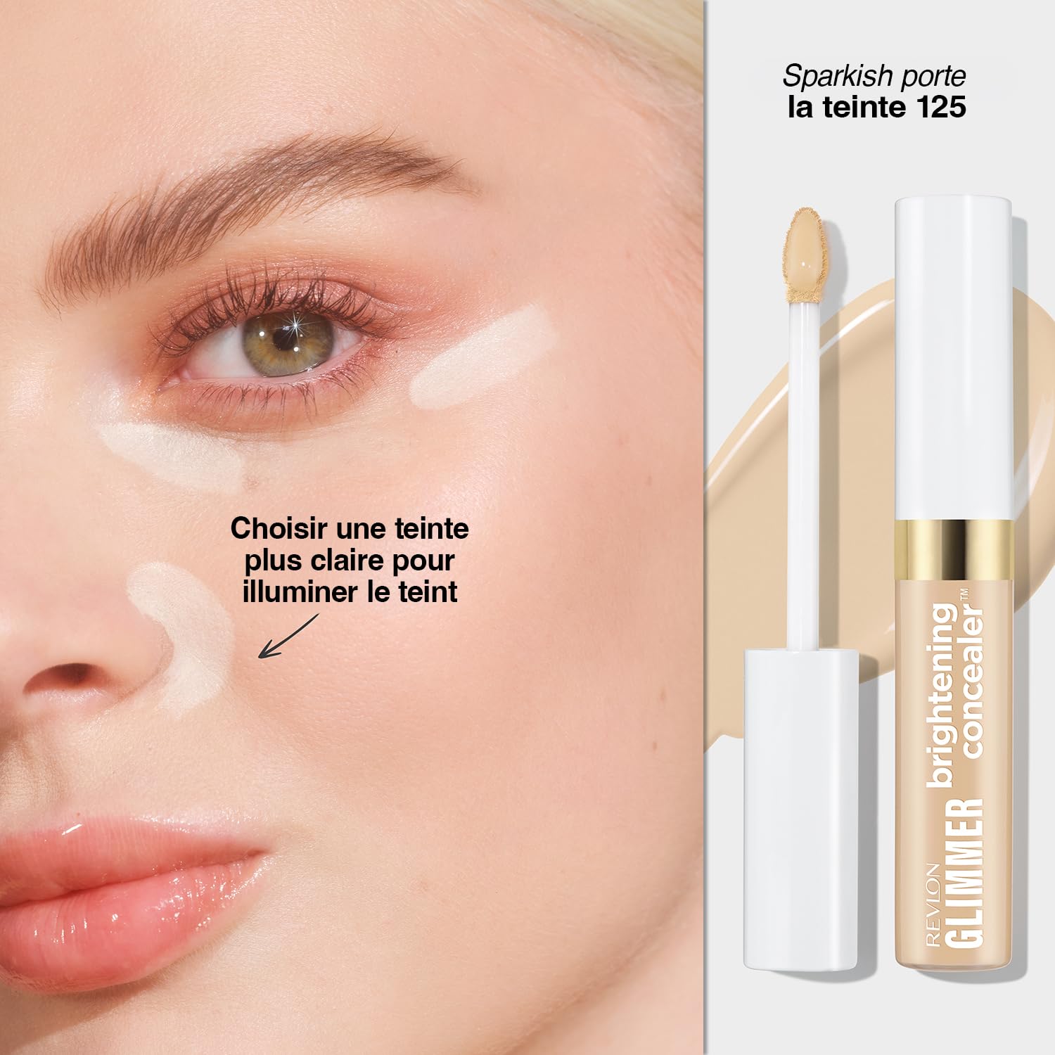 Visiter la boutique REVLON Revlon Glimmer Brightening Concealer, Anti Cernes illuminateur, Couvrance légère, Vitamine C, Caféine et Stévioside, Sans transfert, Tenue 24h, 125, 9 ml in use