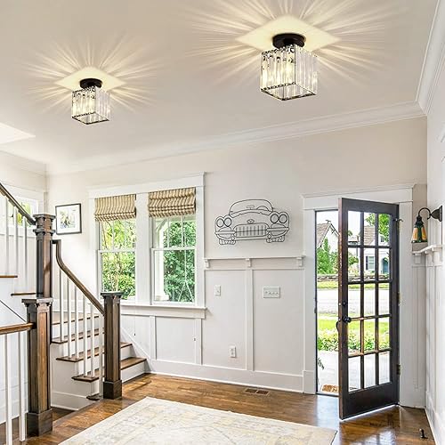 Miniatura 5 de KCO Lámpara de techo pequeña de montaje empotrado de color negro, mini lámpara de cristal moderna para entrada, pasillo, lámparas de techo para