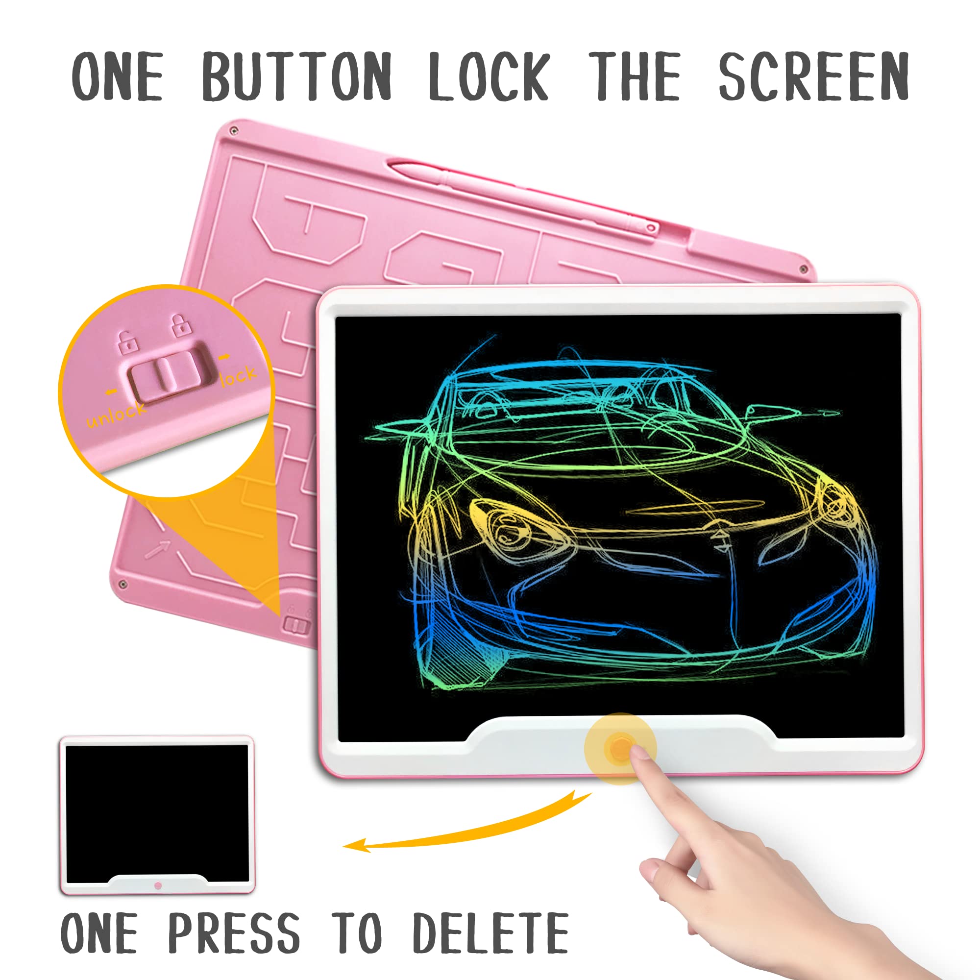Richgv 10 Pollici Tavoletta Grafica, Lavagna Magnetica per Bambini, Portatile Lavagnetta LCD, Lavagnetta Cancellabile Elettronica, Giochi di Viaggio, Regali Natale per Bambini 3 4 5 6 7 anni