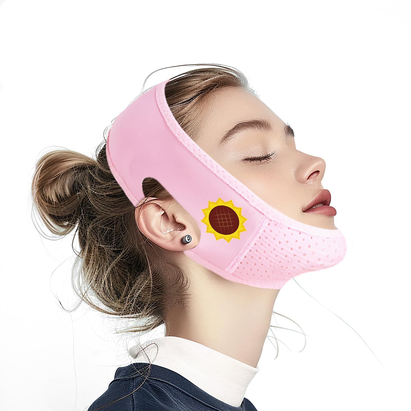 Chin Strap for Sleeping V Line Lifting Mask Reusable Face Strap Jaw Exerciser Pink-Sunflowers-R