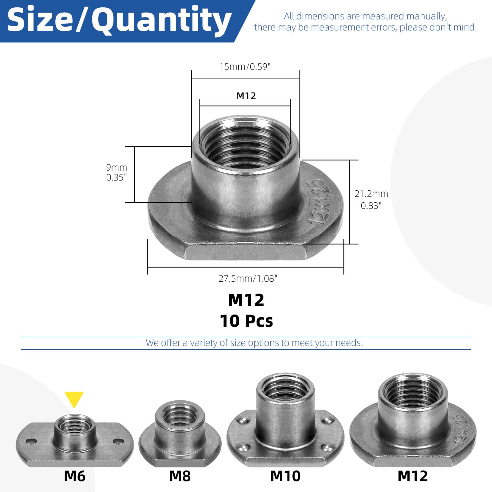 Glarks 10 tuercas de soldadura, base de lengüeta M12 UNC, tornillo en T de acero al carbono para muebles, vehículos, máquinas industriales de ruedas