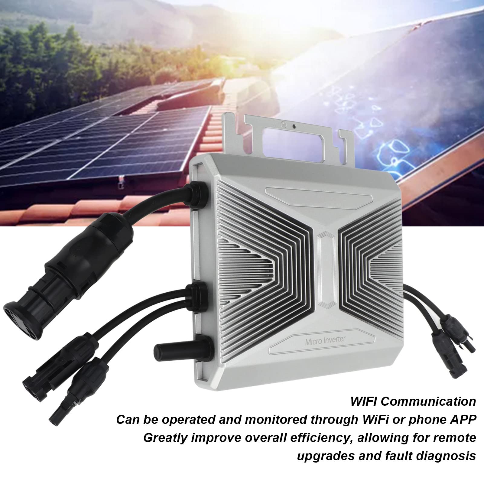FTVOGUE Micro Inverter Solare Micro Inverter con Collegamento a Rete in Lega di Alluminio 800 W con WiFi IP67 Efficienza Dal 95 Al 96,5% per l'uso Fotovoltaico Tetto del di Pannelli Solari Domestici