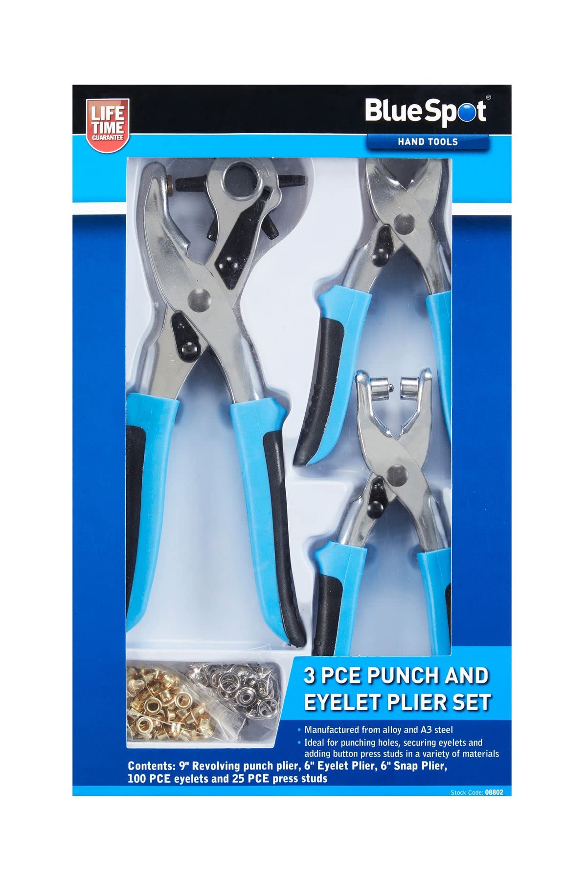 Bluespot 08802 3 Piece Punch And Eyelet Plier Set