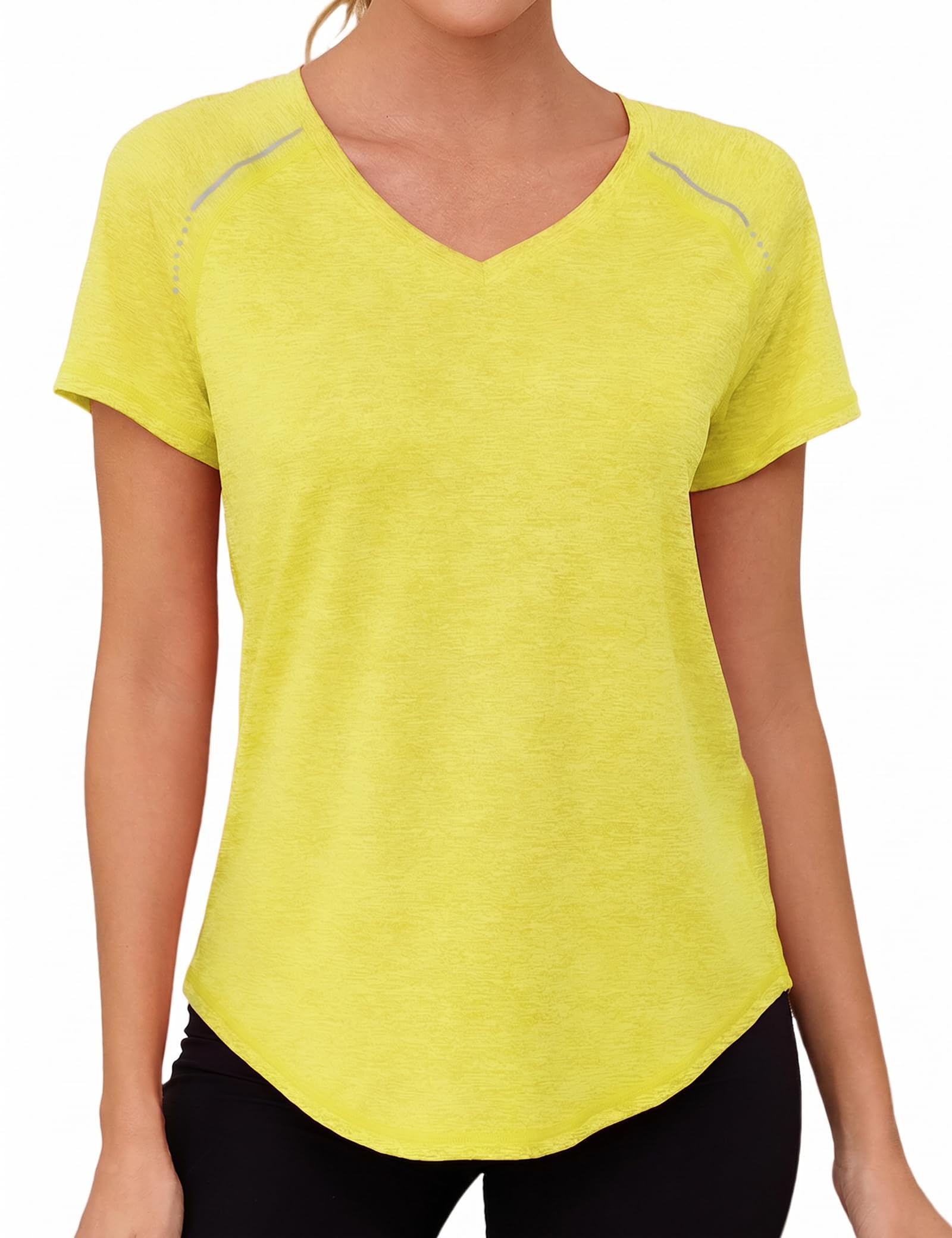 Gyabnw Damen Sport Fitness T-Shirt Kurzarm V-Ausschnitt Atmungsaktiv Funktionsshirt Leichtes Sport Oberteile Damen Top Für Fitness
